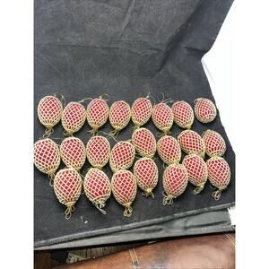 23 Vintage Red Velvet Gold Beaded Netting Tassel Christmas Ornaments